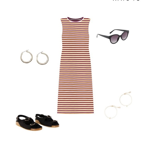 LOFT Petite Stripe Midi Split Dress - Picture 2 of 10